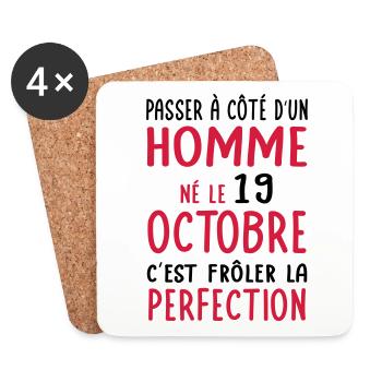 Anniversaire - Né 19 Octobre Frôler perfection - Dessous de verre (lot de 4) - blanc - Devant