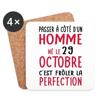 Anniversaire - Né 29 Octobre Frôler perfection - Dessous de verre (lot de 4) - blanc - Devant