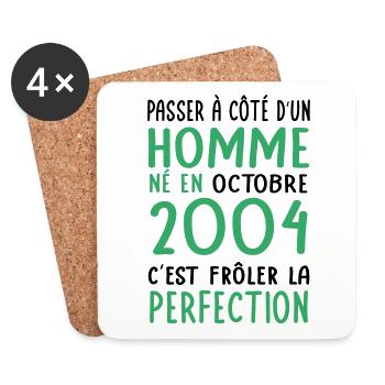 Anniversaire 18 ans - Né en Octobre 2004 - Dessous de verre (lot de 4) - blanc - Devant