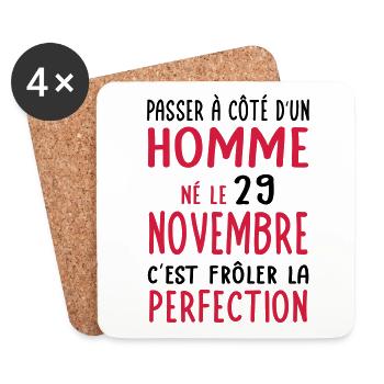Anniversaire - Né le 29 Novembre Frôler perfection - Dessous de verre (lot de 4) - blanc - Devant
