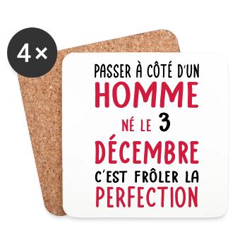 Anniversaire - Né le 3 Décembre Frôler perfection - Dessous de verre (lot de 4) - blanc - Devant