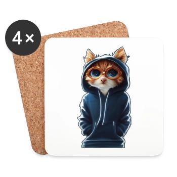 Katze mit Pulli 2 - Untersetzer (4er-Set) - Weiß - Vorne