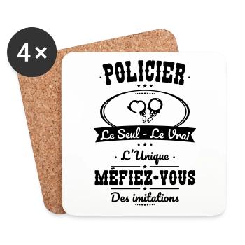 Policier - Le Seul - Le Vrai - L'Unique - Dessous de verre (lot de 4) - blanc - Devant