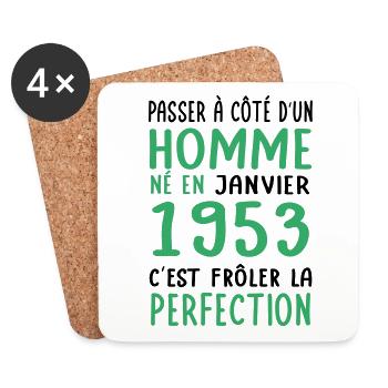 Anniversaire 70 ans - Né en Janvier 1953 - Dessous de verre (lot de 4) - blanc - Devant