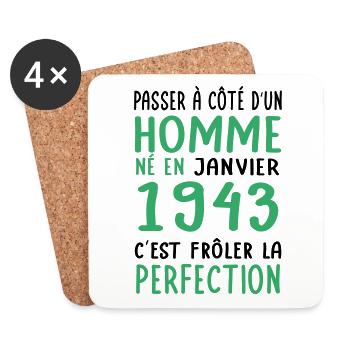 Anniversaire 81 ans - Né en Janvier 1943 - Dessous de verre (lot de 4) - blanc - Devant