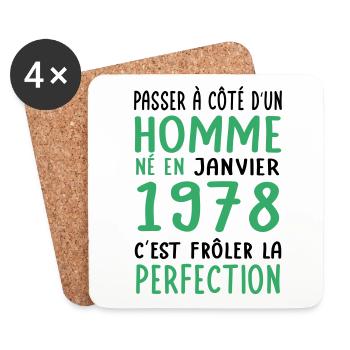 Anniversaire 45 ans - Né en Janvier 1978 - Dessous de verre (lot de 4) - blanc - Devant