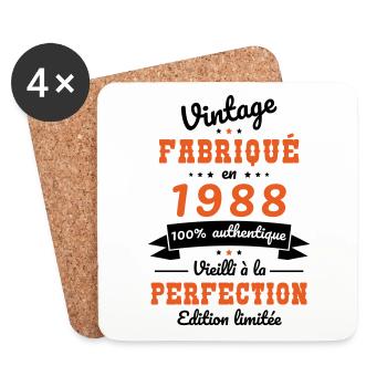 Anniversaire 35 ans - Vintage 1988 - Dessous de verre (lot de 4) - blanc - Devant