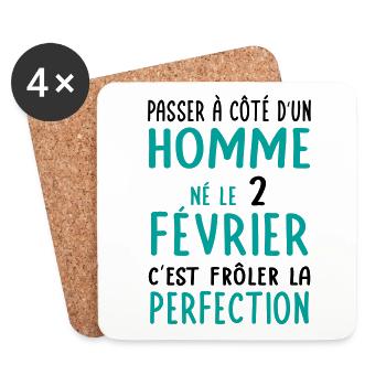 Anniversaire - Né le 2 Février Frôler perfection - Dessous de verre (lot de 4) - blanc - Devant