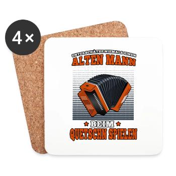 Allter Mann Quetschn steirische Ziehharmonika - Untersetzer (4er-Set) - Weiß - Vorne