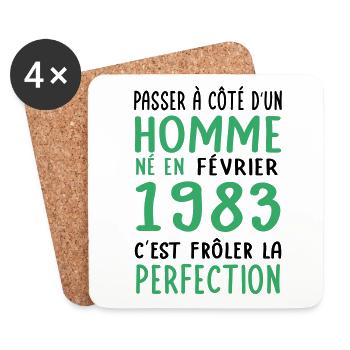 Anniversaire 40 ans - Né en Février 1983 - Dessous de verre (lot de 4) - blanc - Devant