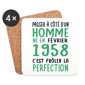 Anniversaire 65 ans - Né en Février 1958 - Dessous de verre (lot de 4) - blanc - Devant