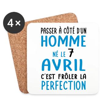 Anniversaire - Né le 7 Avril Frôler perfection - Dessous de verre (lot de 4) - blanc - Devant