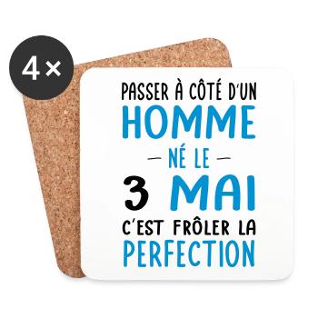 Anniversaire - Né le 3 Mai Frôler perfection - Dessous de verre (lot de 4) - blanc - Devant