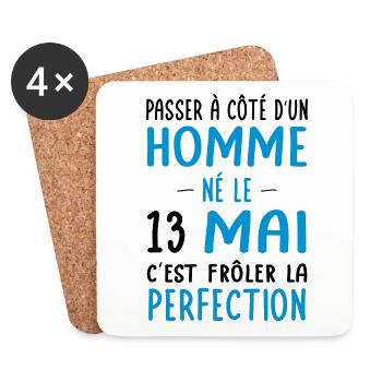 Anniversaire - Né le 13 Mai Frôler perfection - Dessous de verre (lot de 4) - blanc - Devant