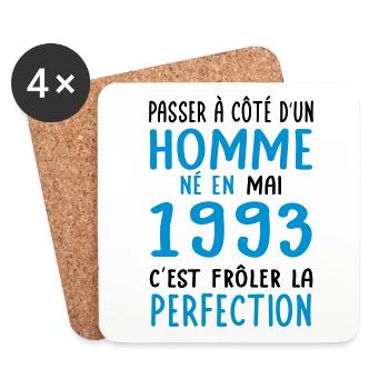 Anniversaire 30 ans - Né en Mai 1993 - Dessous de verre (lot de 4) - blanc - Devant