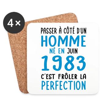 Anniversaire 40 ans - Né en Juin 1983 - Dessous de verre (lot de 4) - blanc - Devant