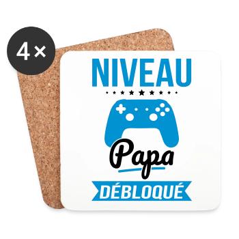 Fête des pères - Niveau Papa débloqué - Cadeau - Dessous de verre (lot de 4) - blanc - Devant