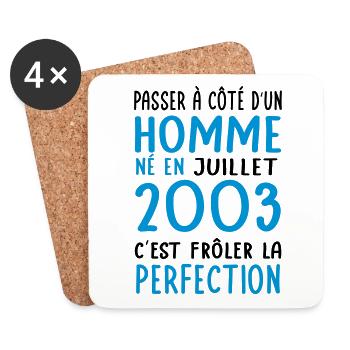 Anniversaire 20 ans - Né en Juillet 2003 - Dessous de verre (lot de 4) - blanc - Devant