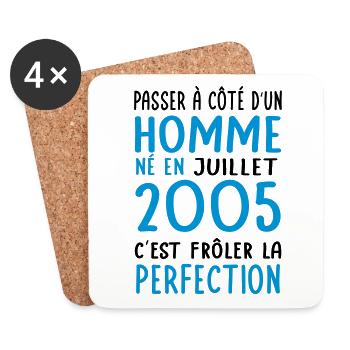 Anniversaire 20 ans - Né en Juillet 2005 - Dessous de verre (lot de 4) - blanc - Devant