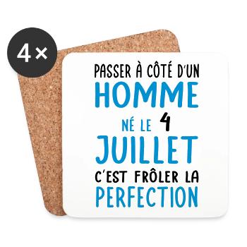 Anniversaire - Né le 4 Juillet Frôler perfection - Dessous de verre (lot de 4) - blanc - Devant