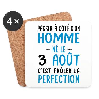 Anniversaire - Né le 3 Août Frôler perfection - Dessous de verre (lot de 4) - blanc - Devant