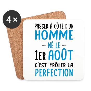 Anniversaire - Né le 1er Août Frôler perfection - Dessous de verre (lot de 4) - blanc - Devant