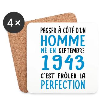 Anniversaire 81 ans - Né en Septembre 1943 - Dessous de verre (lot de 4) - blanc - Devant