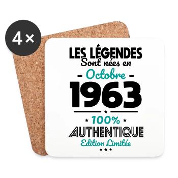 Anniversaire 60 ans - Légendes nées Octobre 1963 - Dessous de verre (lot de 4) - blanc - Devant