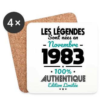 Anniversaire 40 ans - Légendes nées Novembre 1983 - Dessous de verre (lot de 4) - blanc - Devant