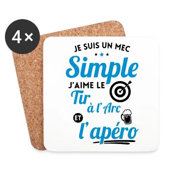Mec simple j'aime le tir à l'arc et l'apéro - Dessous de verre (lot de 4) - blanc - Devant