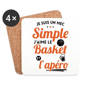 Mec simple aime le basket et l'apéro - Dessous de verre (lot de 4) - blanc - Devant