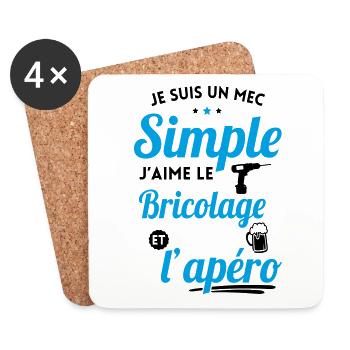Mec simple aime le bricolage et l'apéro cadeau - Dessous de verre (lot de 4) - blanc - Devant
