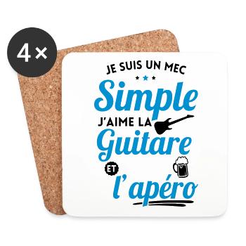 Mec simple j'aime la guitare et l'apéro - Dessous de verre (lot de 4) - blanc - Devant