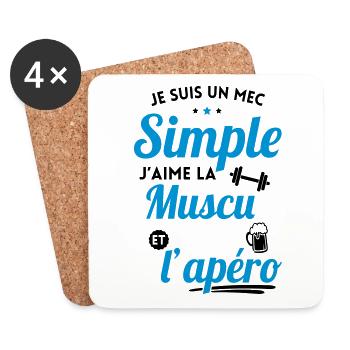 Musculation - Mec simple aime la muscu et l'apéro - Dessous de verre (lot de 4) - blanc - Devant