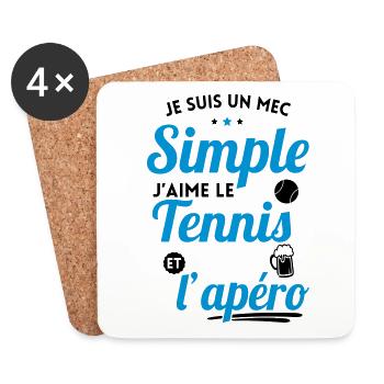 Je suis un mec simple j'aime le tennis et l'apéro - Dessous de verre (lot de 4) - blanc - Devant