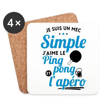 Mec simple j'aime le ping-pong et l'apéro - Dessous de verre (lot de 4) - blanc - Devant