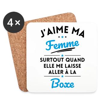 J'aime ma femme quand me laisse aller à la Boxe - Dessous de verre (lot de 4) - blanc - Devant