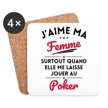 J'aime ma femme quand me laisse jouer au Poker - Dessous de verre (lot de 4) - blanc - Devant