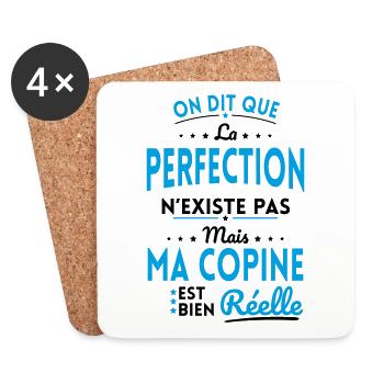 La Perfection n'existe pas Ma Copine est Réelle - Dessous de verre (lot de 4) - blanc - Devant