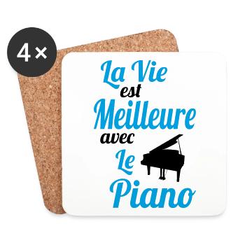 La vie est meilleure avec le Piano - Idée Cadeau - Dessous de verre (lot de 4) - blanc - Devant