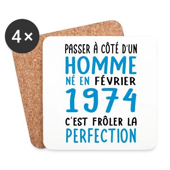 Anniversaire 50 ans - Né en Février 1974 - Dessous de verre (lot de 4) - blanc - Devant