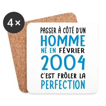 Anniversaire 20 ans - Né en Février 2004 - Dessous de verre (lot de 4) - blanc - Devant
