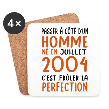 Anniversaire 20 ans - Né en Juillet 2004 - Dessous de verre (lot de 4) - blanc - Devant