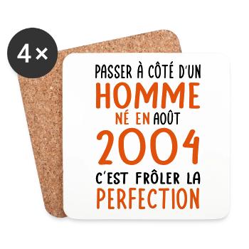 Anniversaire 20 ans - Né en Août 2004 - Dessous de verre (lot de 4) - blanc - Devant