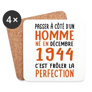 Anniversaire 80 ans - Né en Décembre 1944 - Dessous de verre (lot de 4) - blanc - Devant