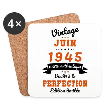 80. Geburtstag - Jahrgang - Juni 1945 - Untersetzer (4er-Set) - Weiß - Vorne