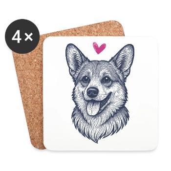 Corgi – Kurzbeinig, Charmant & Königstreu - Untersetzer (4er-Set) - Weiß - Vorne