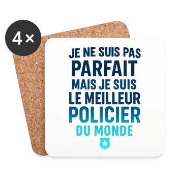 Meilleur policier du monde idée cadeau - Dessous de verre (lot de 4) - blanc - Devant