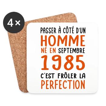 Anniversaire 40 ans - Né en Septembre 1985 - Dessous de verre (lot de 4) - blanc - Devant