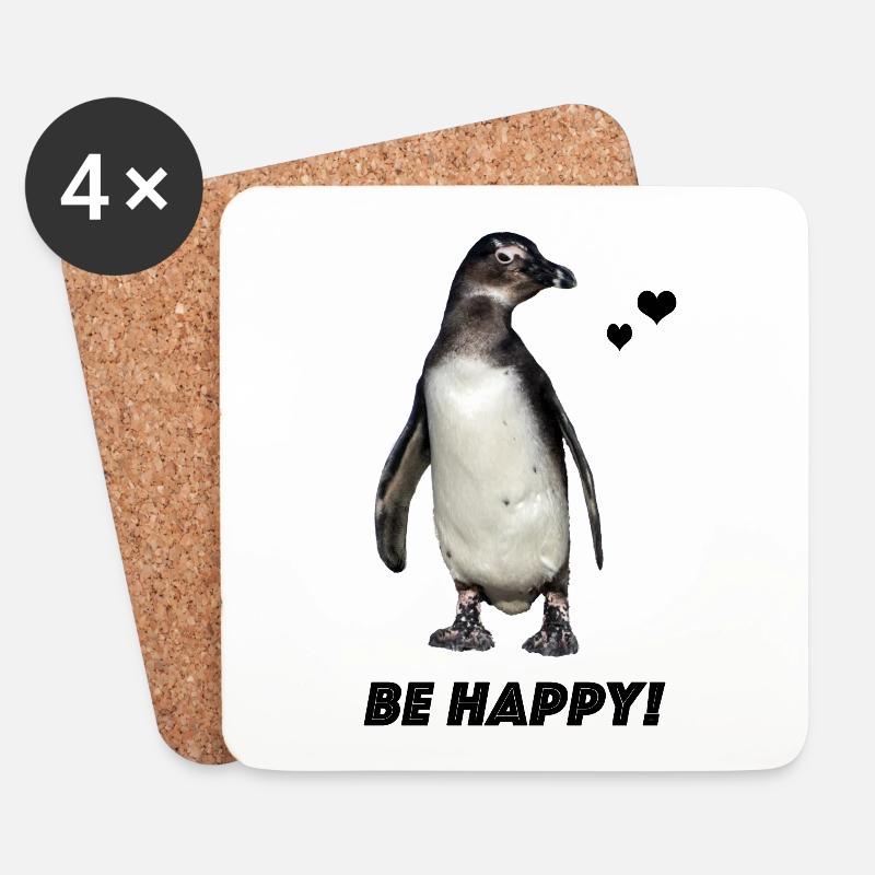 Pinguin be happy - Untersetzer (4er-Set) - Weiß